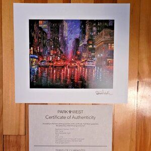 Daniel Wall “Rainy Manhattan Night” Signed Lithograph with COA 9 3/4" x 11 3/8"